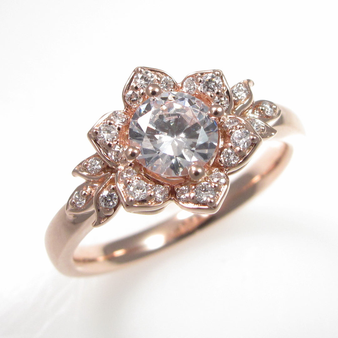 14K Rose Gold Floral Round Diamond Semi-Mount Ring 0.12CTW.