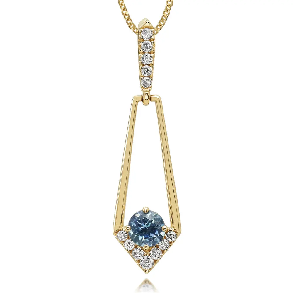 14K Yellow Gold Natural Montana Sapphire Pendant Necklace