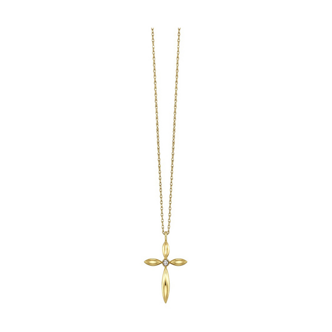 10K Yellow Gold 0.02CTW. Natural Diamond CrossPendant Necklace