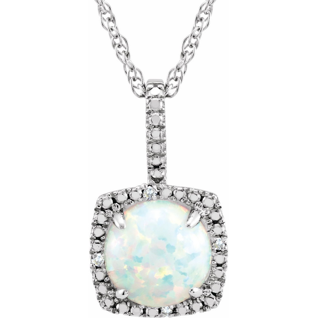 Stering Silver Created Opal Halo Pendant Necklace
