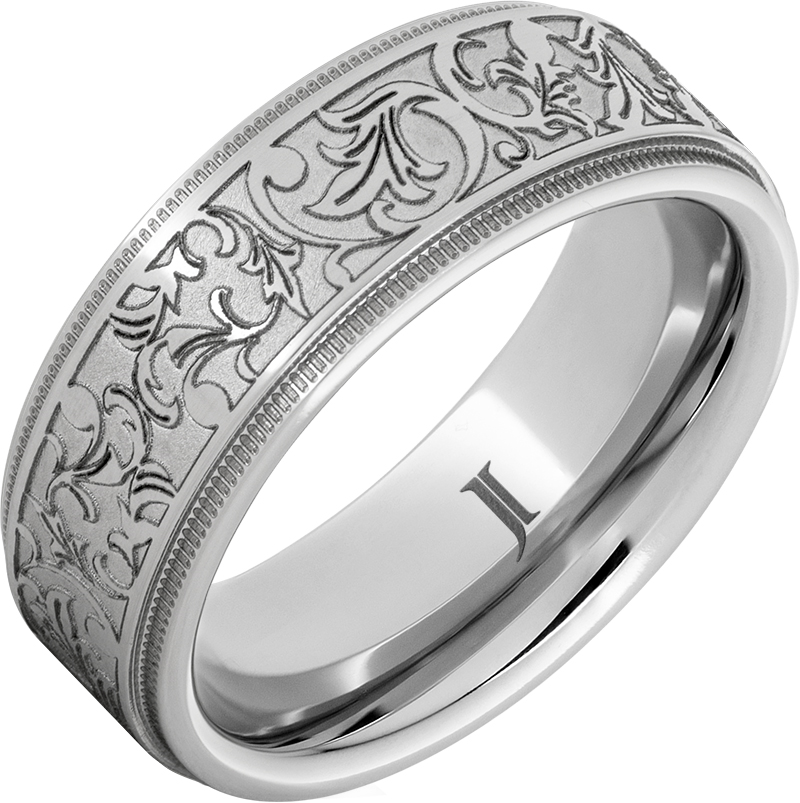 Silver Serinium Pattern Standard Fit 8mm Wedding Band