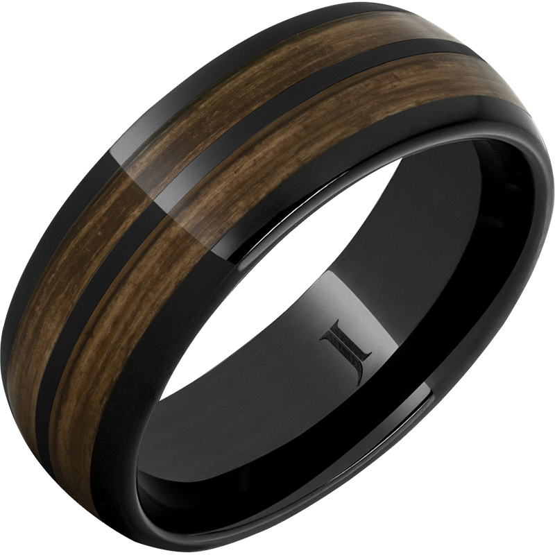 Black Ceramic Wood Inlay Standard Fit 8mm Wedding Band