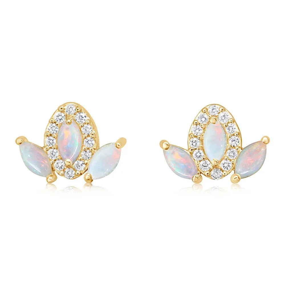 14K Yellow Gold Natural Opal Fashion Stud Earrings