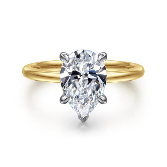 14K White-Yellow Gold Pear Shape Solitaire Diamond Engagement Ring