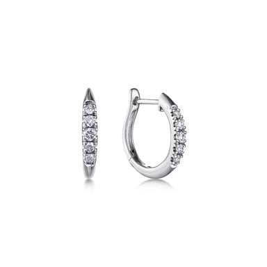 14K White Gold Graduated Diamond Huggie Earrings 15mm (0.22 ctw)