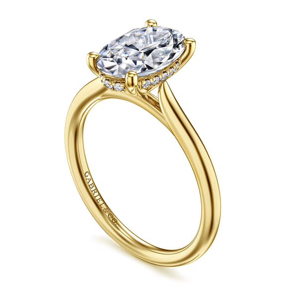 14K Yellow Gold Oval Hidden Halo Solitaire Engagement Ring Setting
