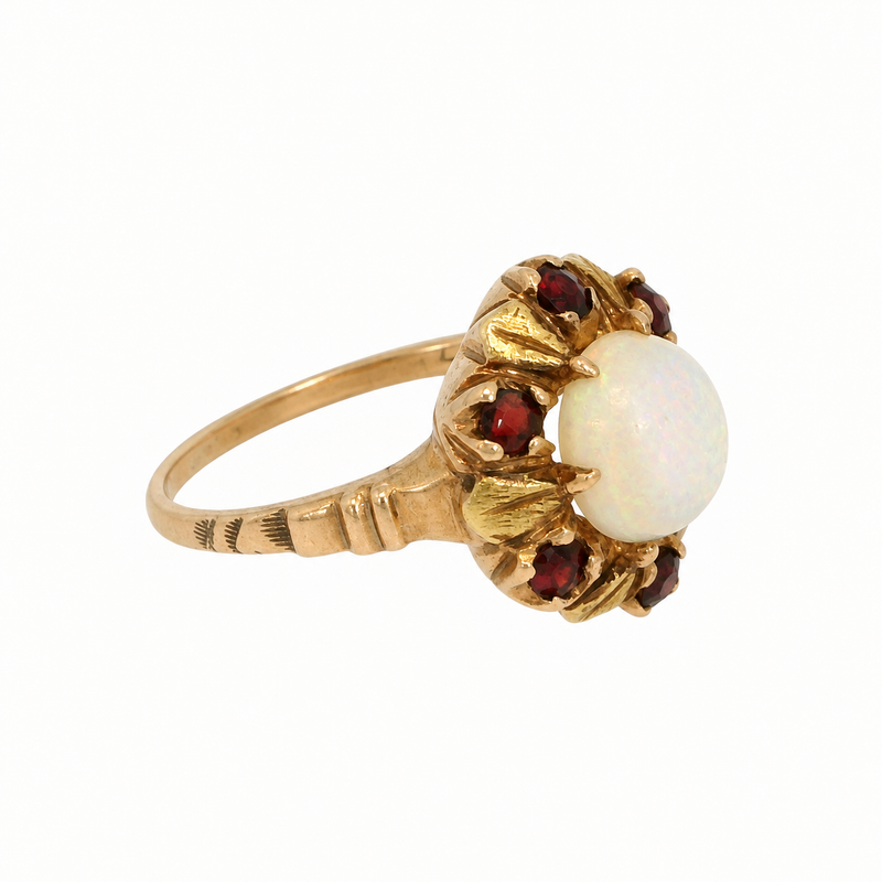 14KY OPAL / GARNET RING 055