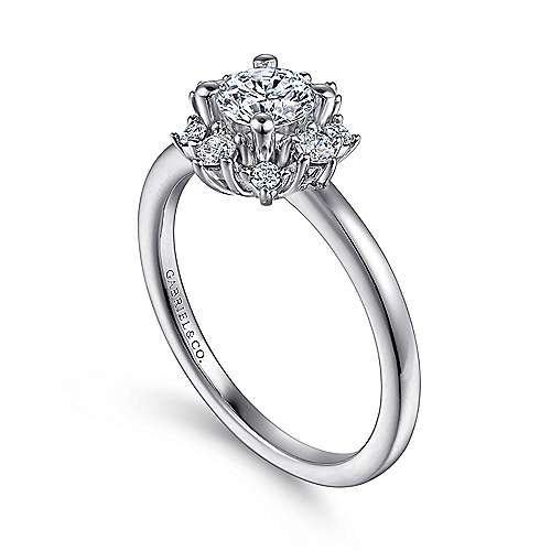 14K White Gold Halo Round Diamond Semi-Mount Ring 0.20CTW.