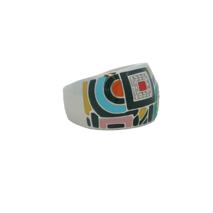 Sterling Silver Ceramic Mosaic Fashion Ring