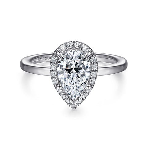 14K White Gold Solitaire Pear Diamond Semi-Mount Ring .17CTW.