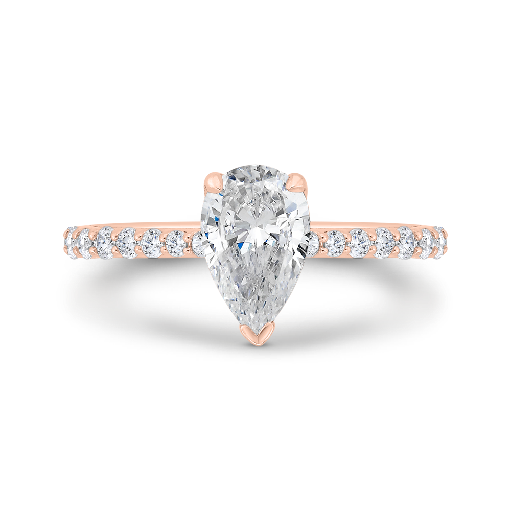 14K Rose Gold Straight Accented Pear Diamond Semi-Mount Ring .29CTW.