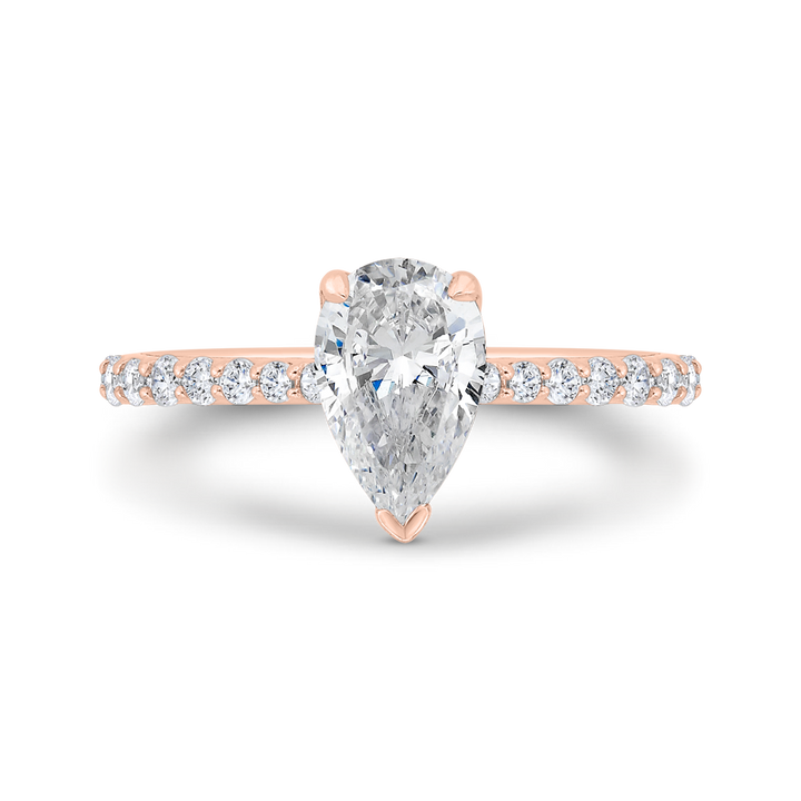 14K Rose Gold Straight Accented Pear Diamond Semi-Mount Ring .29CTW.