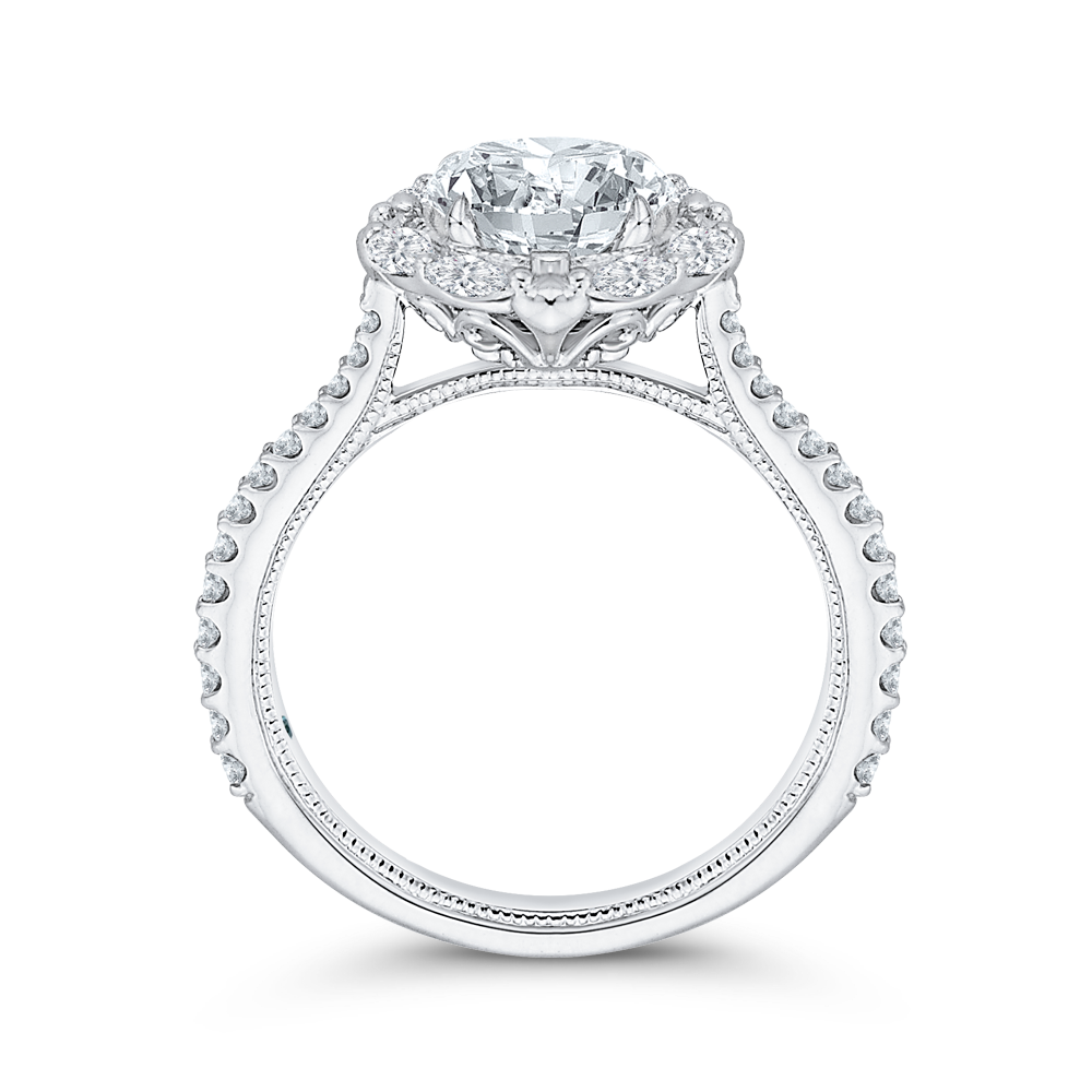 14K White Gold Halo Round Diamond Semi-Mount Ring .55CTW.