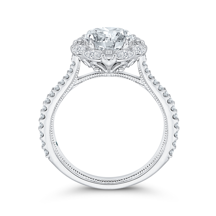 14K White Gold Halo Round Diamond Semi-Mount Ring .55CTW.