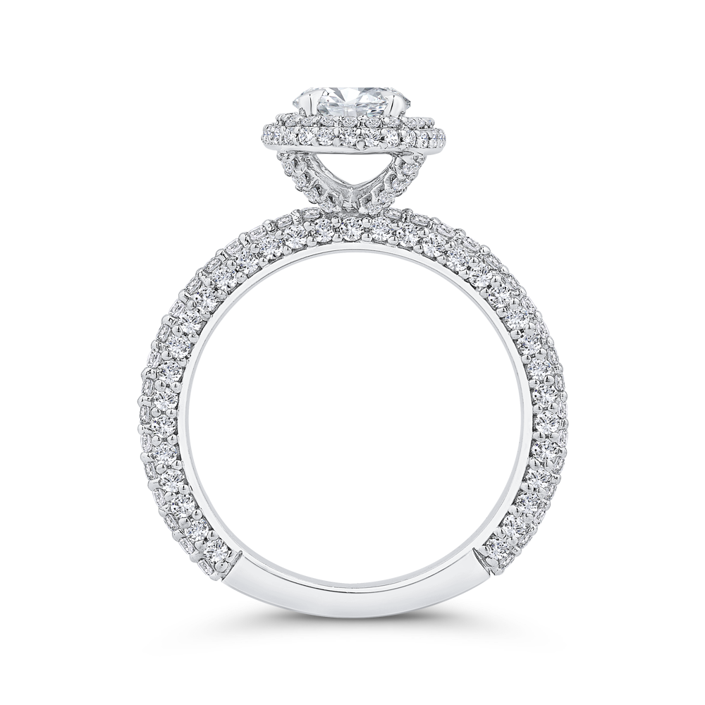 14K White Gold Double Halo Oval Diamond Semi-Mount Ring 1.02CTW.