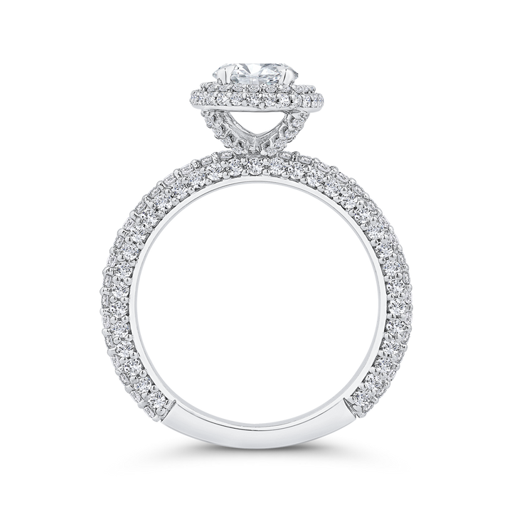 14K White Gold Double Halo Oval Diamond Semi-Mount Ring 1.02CTW.