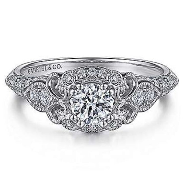 14K White Gold Halo Vintage Round Diamond Semi-Mount Ring 0.30CTW.