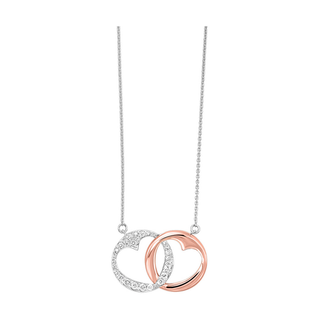 Sterling Silver and 10K Rose Gold .20CTW Natural Diamond Heart Pendant Necklace