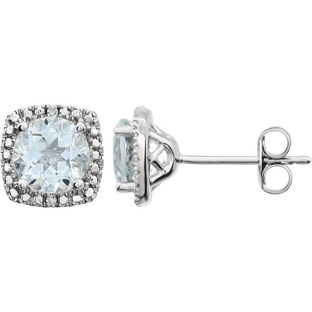 Sterling Silver Natural Aquamarine Fashion Stud Earrings