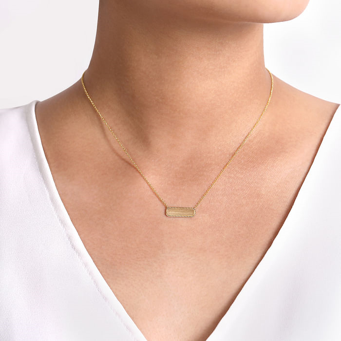14K Yellow Gold Braided Bar Pendant Necklace