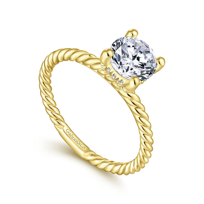 14K Yellow Gold Twist Hidden Halo Round Diamond Semi-Mount Ring .07CTW.