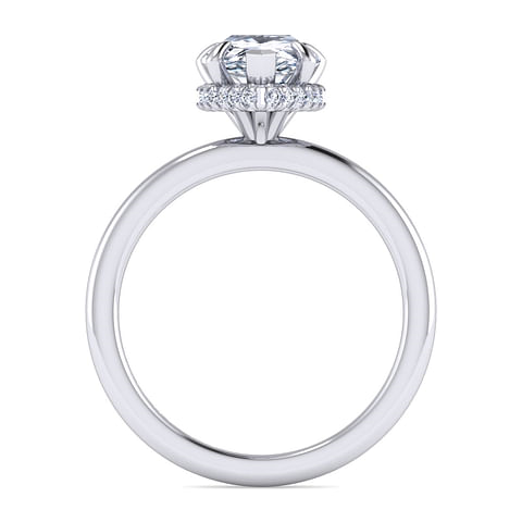 14K White Gold Solitaire Hidden Halo Pear Diamond Semi-Mount Ring .13CTW.