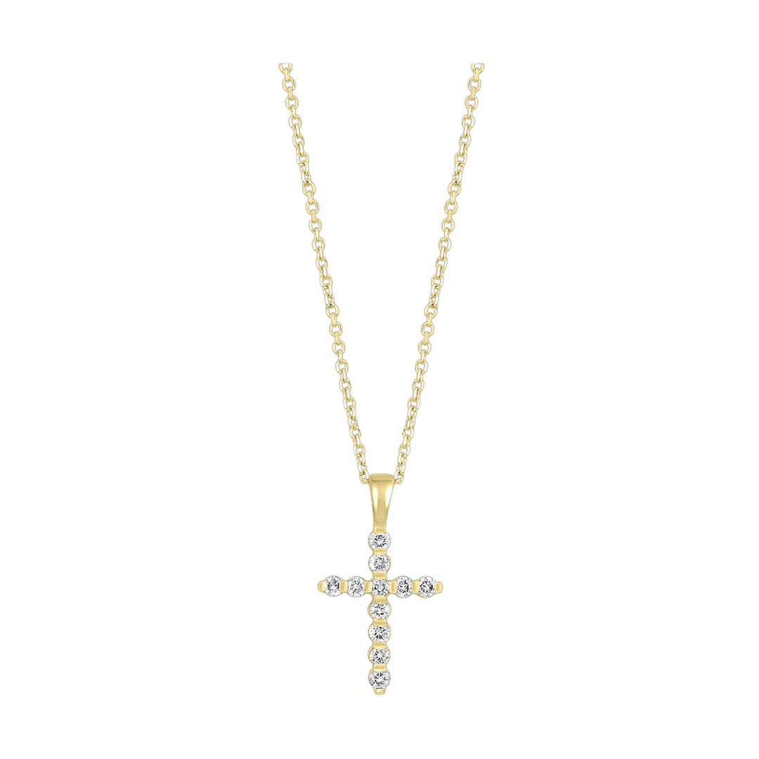14K Yellow Gold Diamond Cross Pendant (1/5 ctw)
