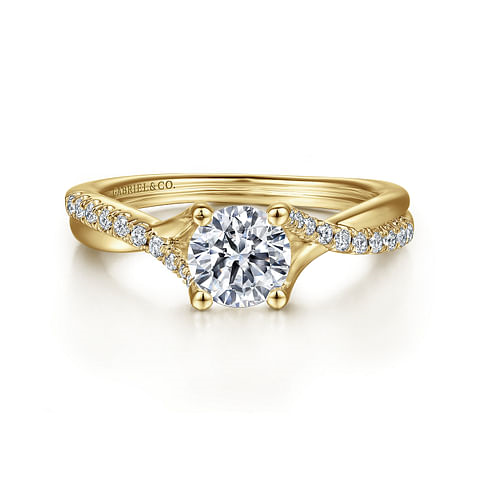 14K Yellow Gold Twist Round Diamond Semi-Mount Ring .14CTW.