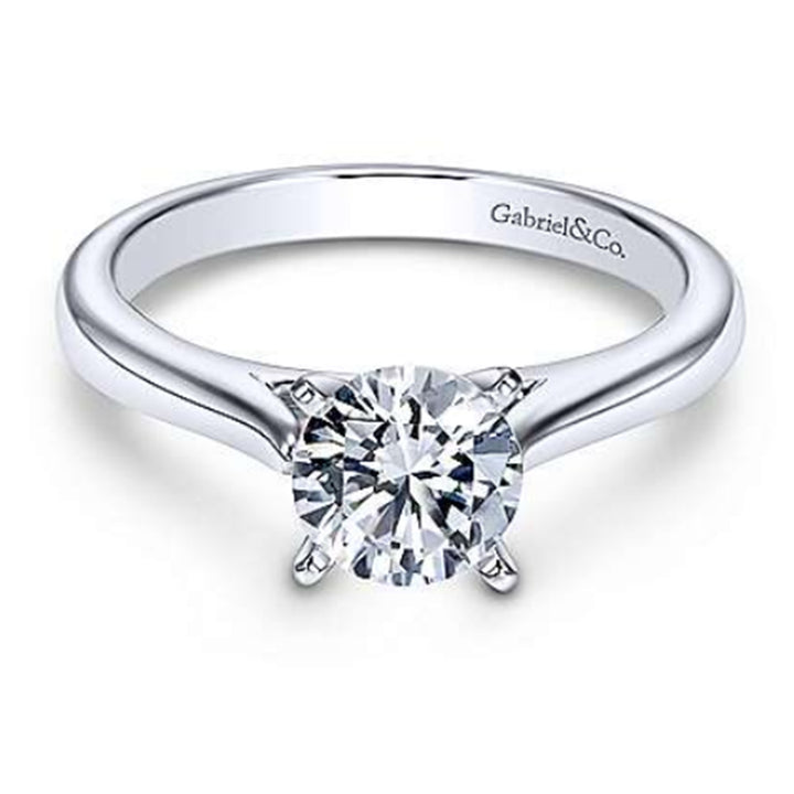 14K White Gold Wide Solitaire Round Diamond Semi-Mount Ring