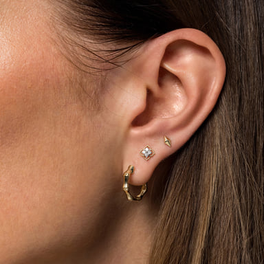 14K Yellow Gold Clover Diamond Stud Earrings (0.12 ctw)