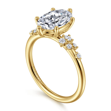 14K Yellow Gold Oval Cluster Diamond Engagement Ring Setting (2 ct.)