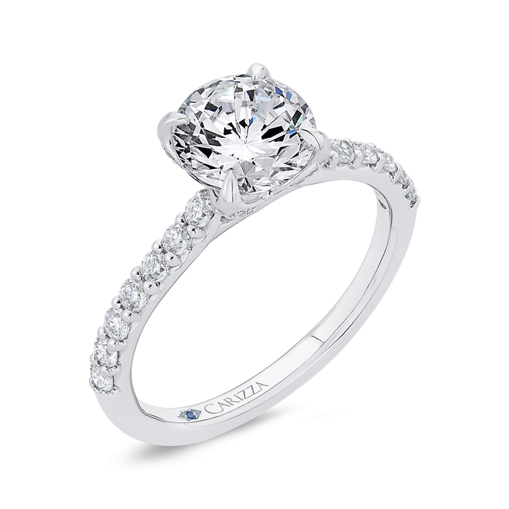 14K White Gold Straight Accented Round Diamond Semi-Mount Ring .45CTW.