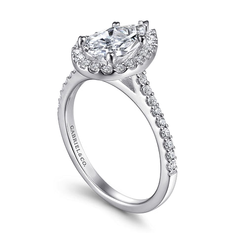 14K White Gold Halo Accented Pear Diamond Semi-Mount Ring .31CTW.