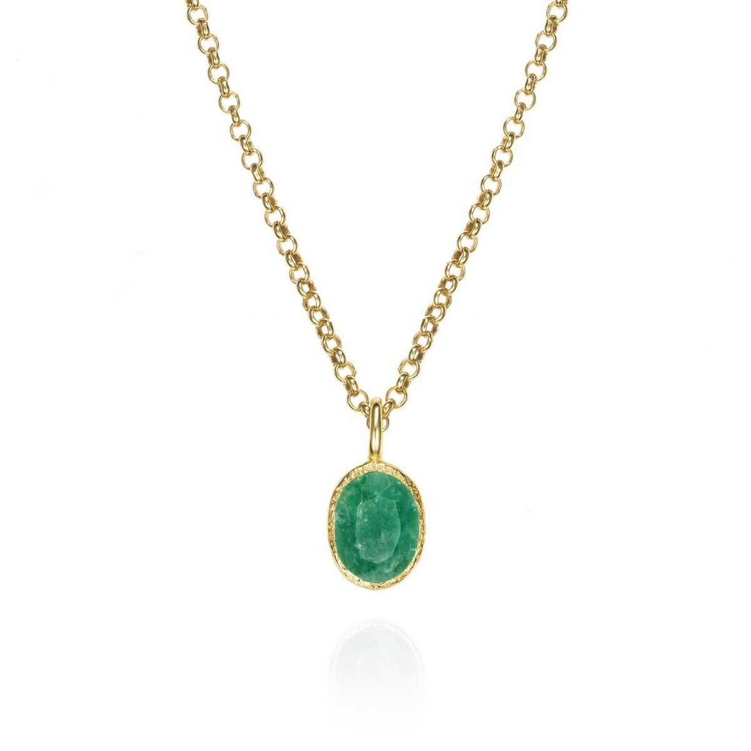 Sterling Silver Natural Emerald Pendant in 18k Gold Plating