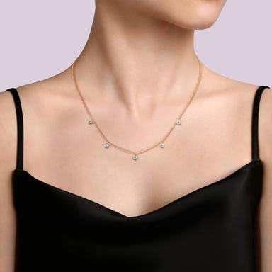 14K Yellow Gold London Blue Topaz Station Necklace (17.5in.)