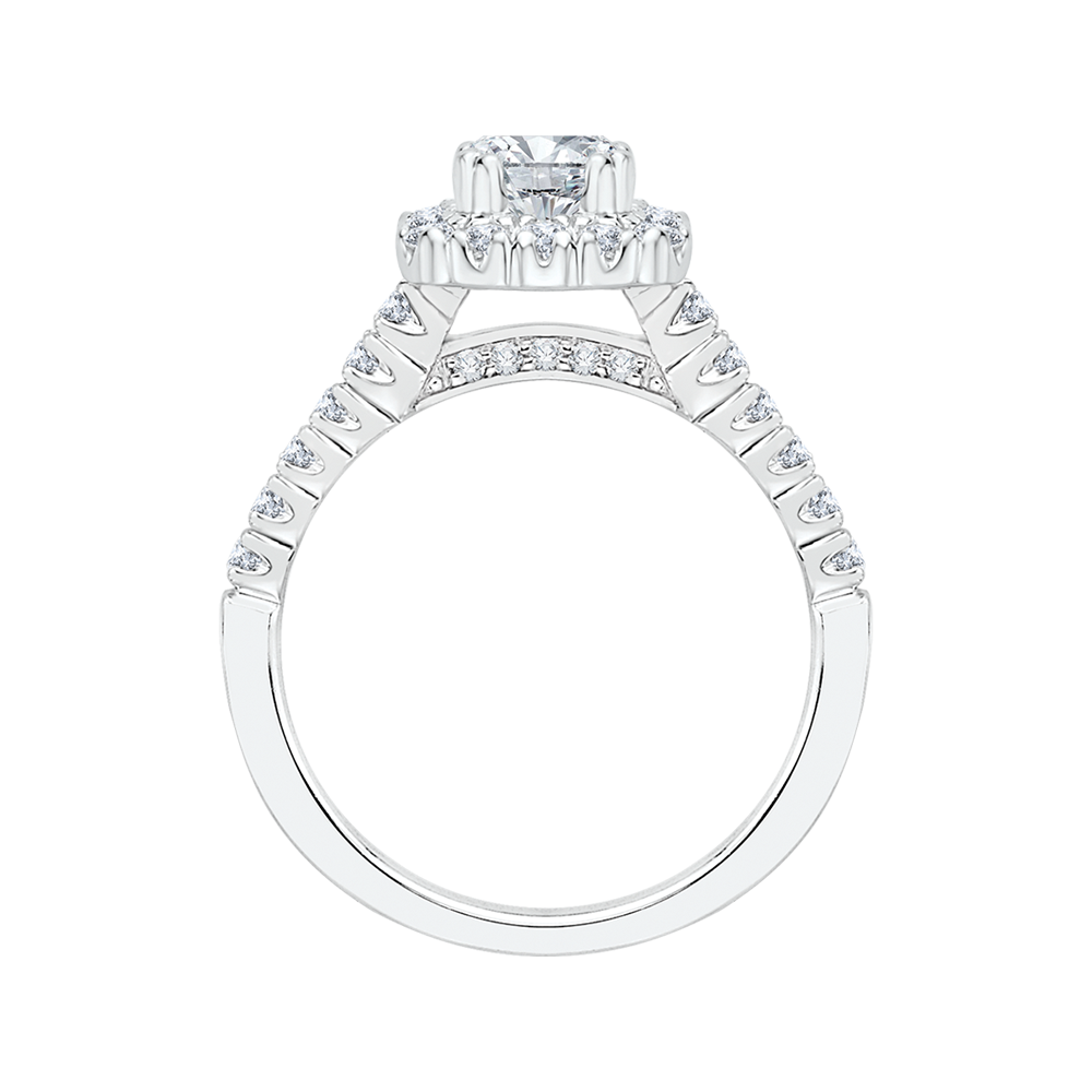 14K White Gold Halo Accented Emerald Diamond Semi-Mount Ring .99CTW.