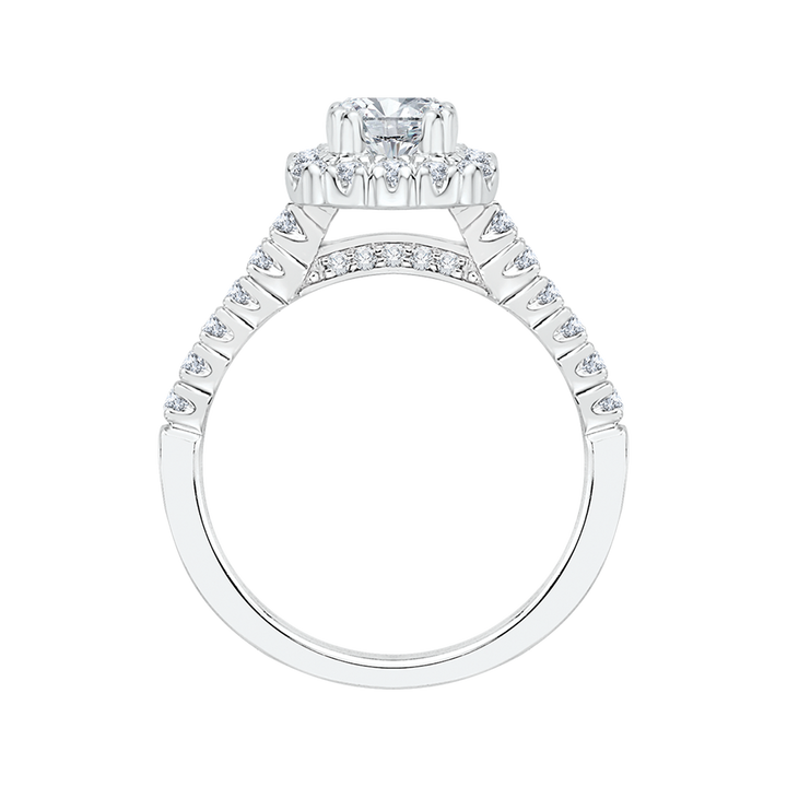 14K White Gold Halo Accented Emerald Diamond Semi-Mount Ring .99CTW.
