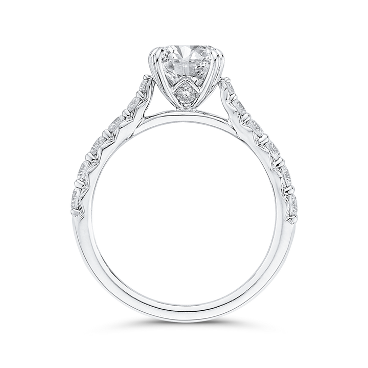 14K White Gold Straight Accented Round Diamond Semi-Mount Ring .68CTW.