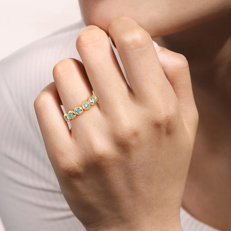 14K Yellow Gold Blue Topaz Ladies Ring