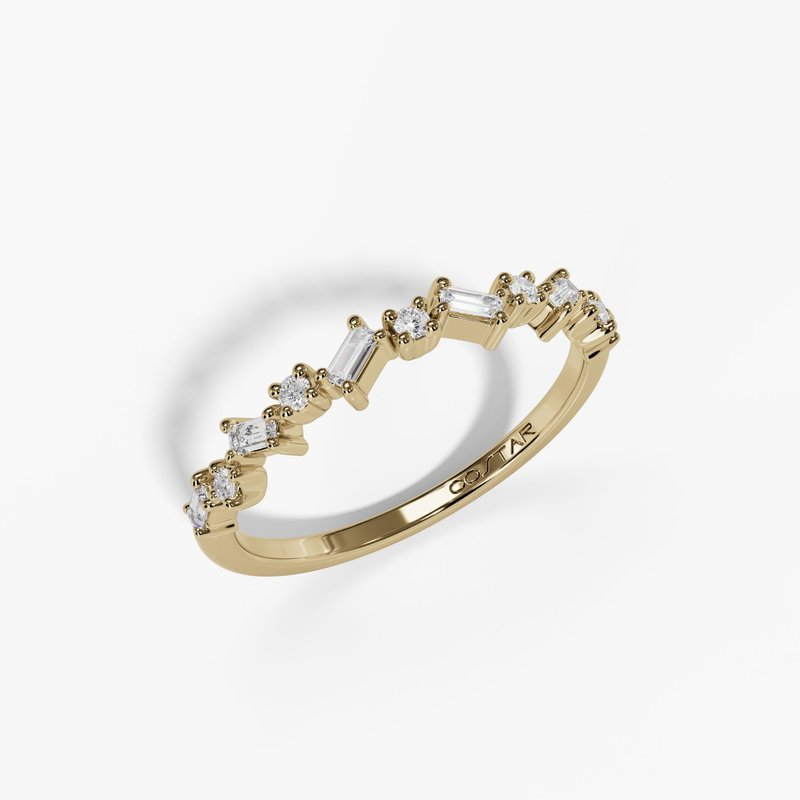 14K Yellow Gold Slanted Baguette & Round Diamond Band (0.15 ctw)