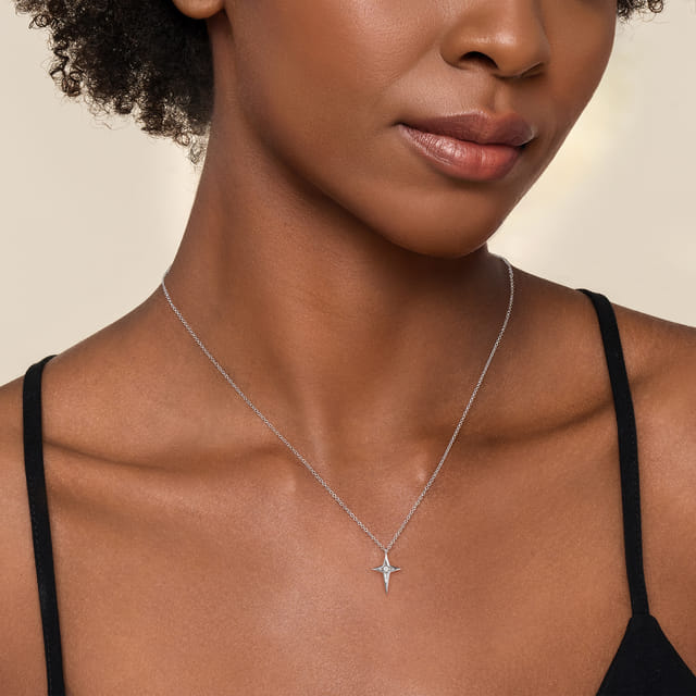 Sterling Silver  Diamond Cross Pendant Necklace