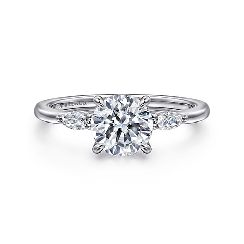 14K White Gold 3 Stone Round Diamond Semi-Mount Ring .17CTW.