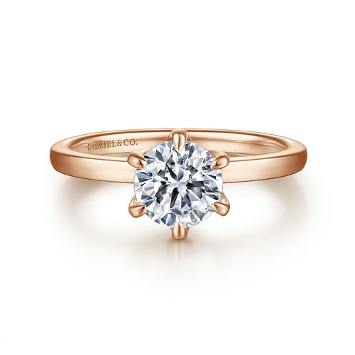 14K Rose Gold Solitaire Round 6 Prong Diamond Semi-Mount Ring