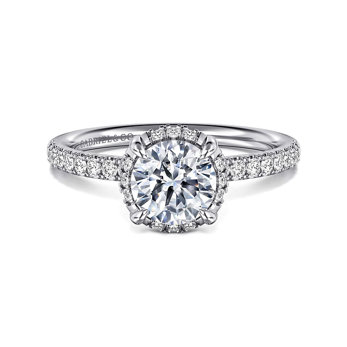 14K White Gold Accented Straight Round Diamond Semi-Mount Ring 0.25CTW.