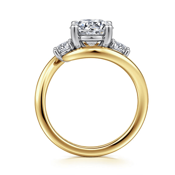 14K Yellow Gold Twist 3 Stone Round Diamond Semi-Mount Ring 0.50CTW.