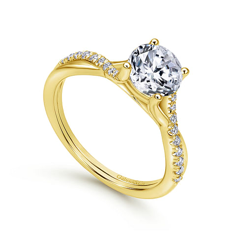 14K Yellow Gold Twist Round Diamond Semi-Mount Ring .14CTW.