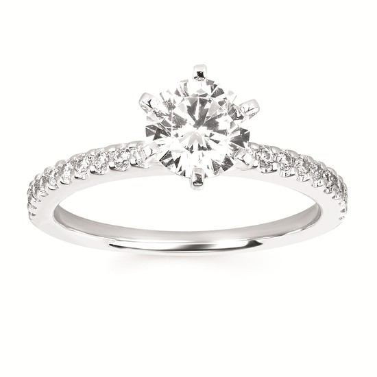 14K White Gold Straight Pave Round Diamond Semi-Mount Ring 0.28CTW.