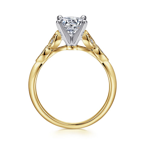 14K Yellow Gold Floral Round Diamond Semi-Mount Ring .07CTW.