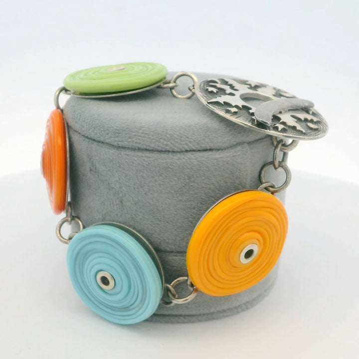 Sterling Silver Colorful Disk Bracelet