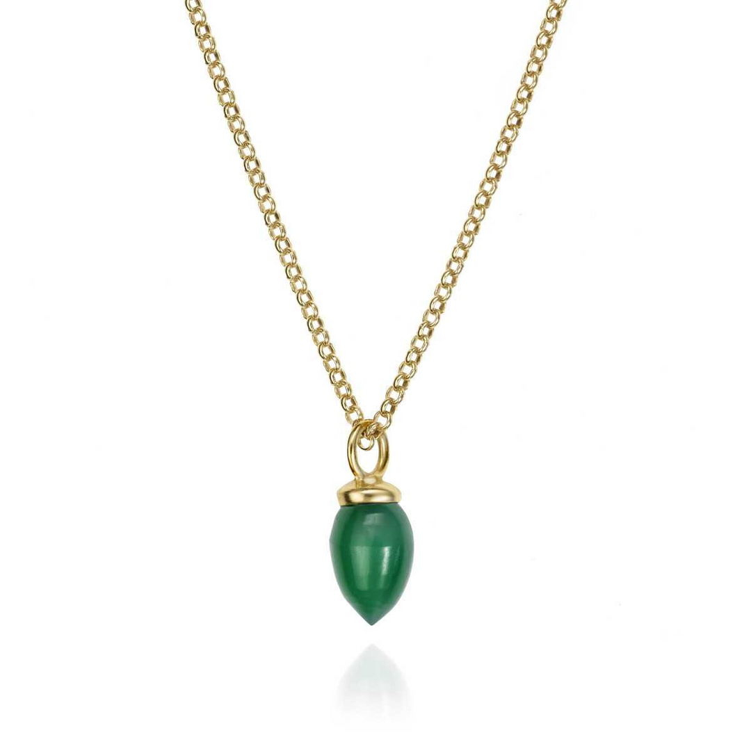 Sterling Silver Natural Green Onyx Pendant in 18k Gold Plating